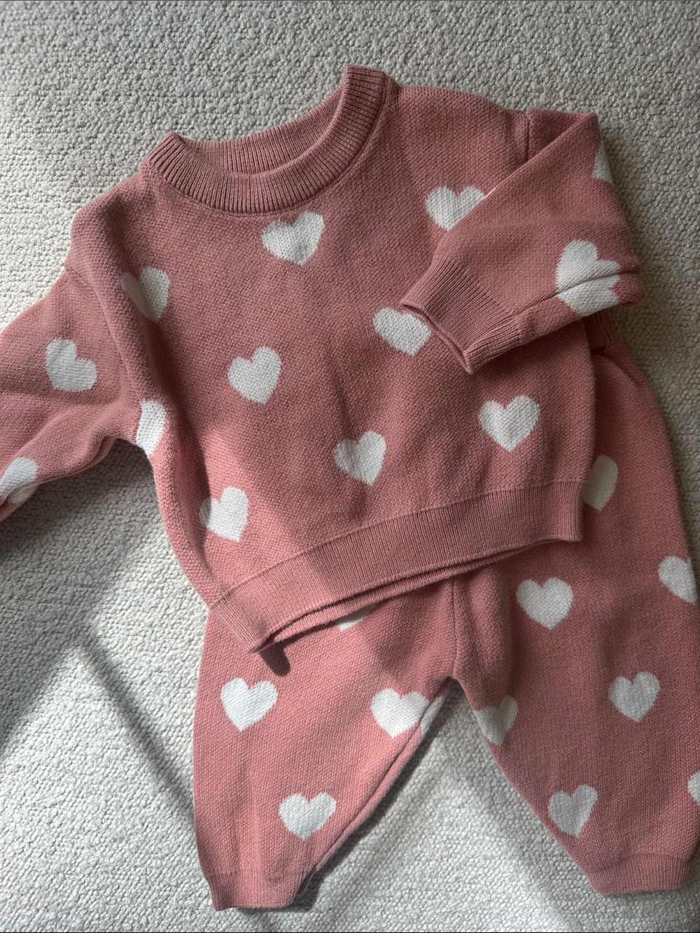 Quincy Mae Pink & White Heart Knit Sweater + Pant